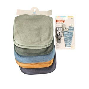 Nuby Pacifier Clip & 10 Baby Bibs Adjustable Soft Fabric Multicolor